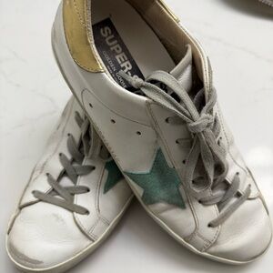 Golden Goose - Super Star Sneaker In White, Green & Gold (size 40)